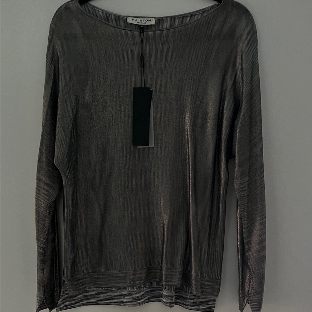 Halston Heritage Metallic Silver  Long Sleeve Top. Perfect for holiday glamour!